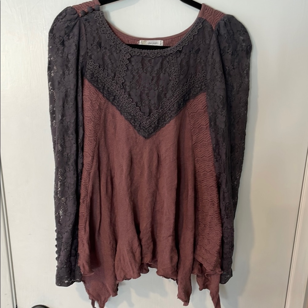 Free People Black Asymmetrical Lace Blouse